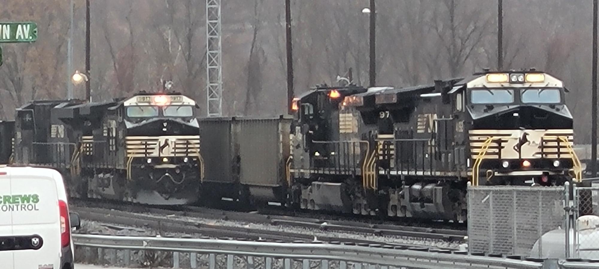 Two empty Norfolk Southern coal trains sitting in West Brownsvile Pennsylvania in 1/9/24