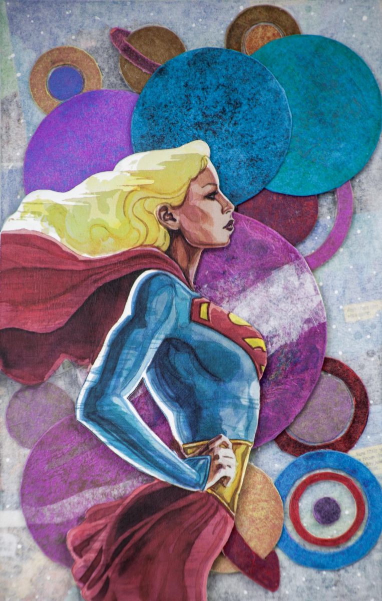 Woman of Tomorrow was inspired by David Mack's beautiful cover from Tom King's seminal Supergirl story, Woman of Tomorrow. This piece took me weeks to make, and the layers of tissue paper that went into each planet was worth every hour of the journey. I love it!