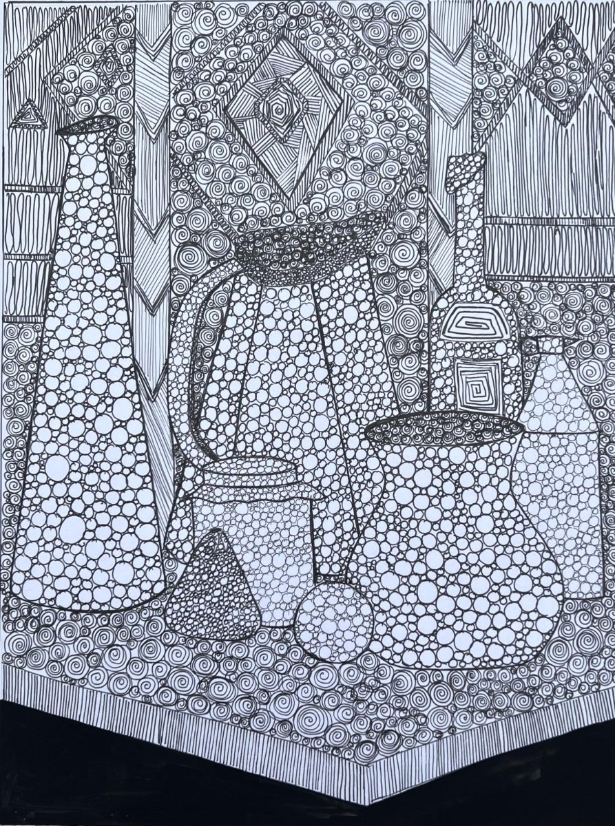 Doodled bottles and Jugs with textured background.